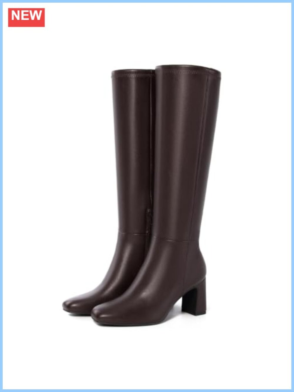 Women's Knee High Boots Square Toe Chunky Block Heel Wide Calf Faux Leather